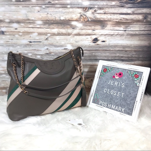 🌸SOLD🌸 Tory Burch Fleming Stripe Leather Tote - Picture 3 of 8